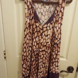 Dress or long top, beige and burgundy sleeveless